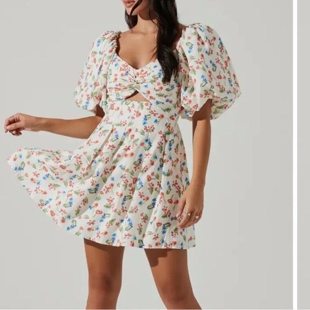 NWT ASTR Serilda Floral Puff Sleeve Mini Dress Size Large